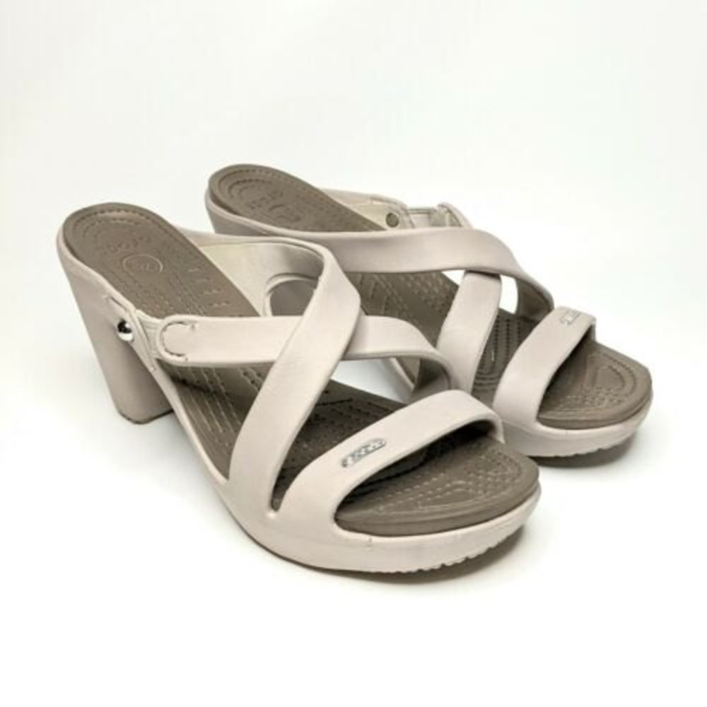 Crocs Cyprus IV Heel 14558 Grey Slip-On Comfort Slides Pump Sandals Womens Sz 9